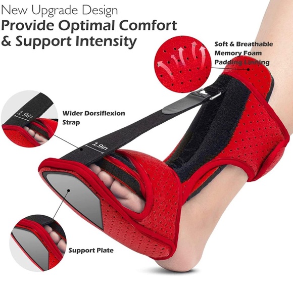 NEW Plantar Fasciitis Night Splints, Pair, Red Unisex - Picture 4 of 4